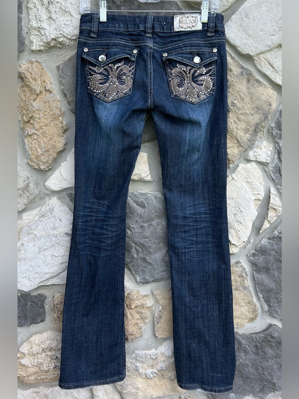 Grace In LA Bling Pocket Jeans Size 5 Y2K Low Rise Bootcut Western Grunge Alt